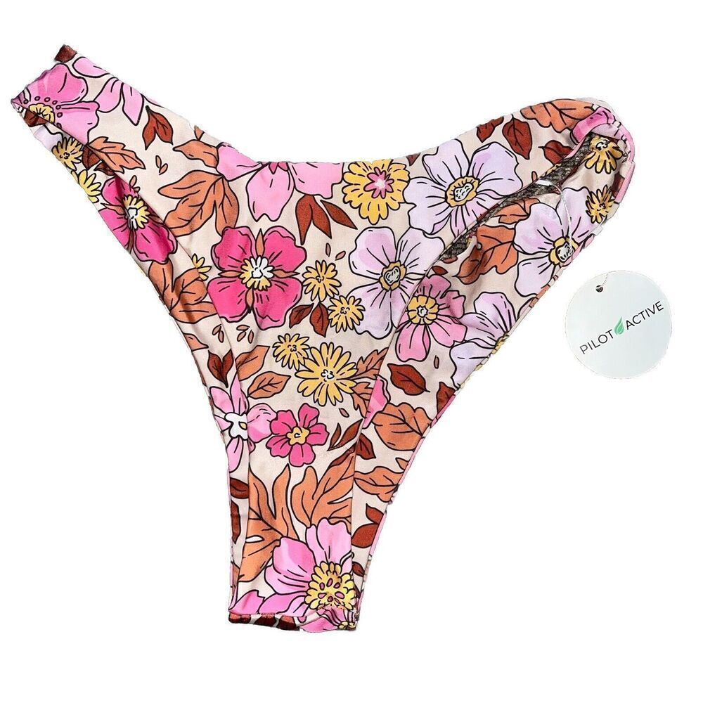 Pilot Active Women’s Floral Bikini Bottoms Size Large Pink Cheeky New‎ With Tags